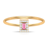 Natural Pink Tourmaline Dainty Promise Ring with Diamond Accent