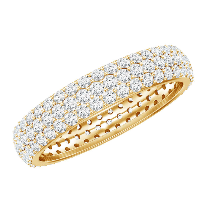 Triple row moissanite wedding ring band for women, featuring sparkling stones and a classic design from Rosec Jewels.