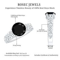 8mm Round Black Onyx Solitaire Antique Looking Engagement Ring with Diamond