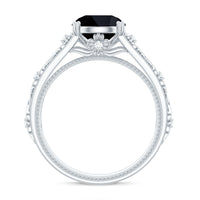 8mm Round Black Onyx Solitaire Antique Looking Engagement Ring with Diamond