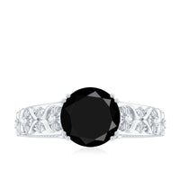 8mm Round Black Onyx Solitaire Antique Looking Engagement Ring with Diamond