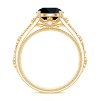 8mm Round Black Onyx Solitaire Antique Looking Engagement Ring with Diamond