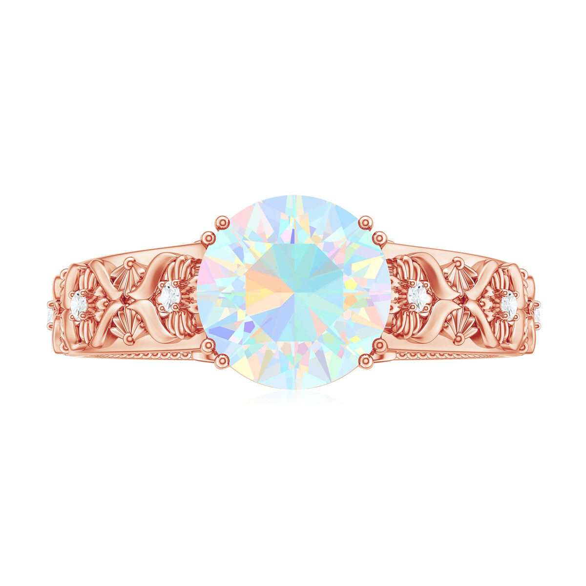 Nature Inspired 8mm Ethiopian Opal Engagement Ring with Diamond