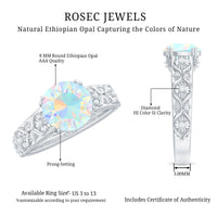 Nature Inspired 8mm Ethiopian Opal Engagement Ring with Diamond