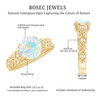 Nature Inspired 8mm Ethiopian Opal Engagement Ring with Diamond