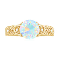 Nature Inspired 8mm Ethiopian Opal Engagement Ring with Diamond