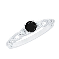 Natural Black Spinel Diamond Promise Ring with Certificate