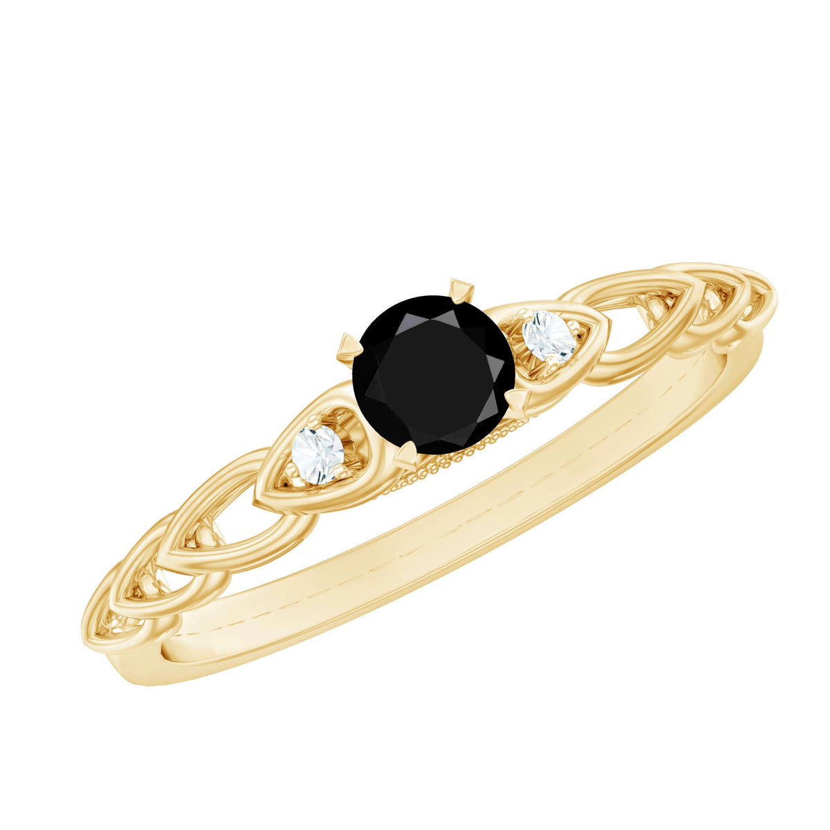 Natural Black Spinel Diamond Promise Ring with Certificate