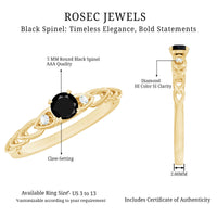 Natural Black Spinel Diamond Promise Ring with Certificate
