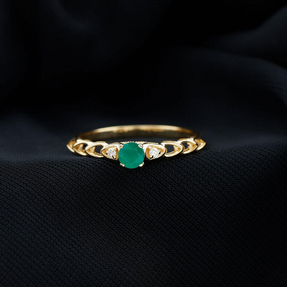 Genuine Emerald and Diamond Designer Promise Ring