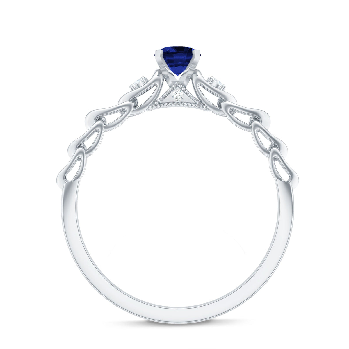 Certified 0.6 Carat Lab Grown Blue Sapphire Diamond Promise Ring