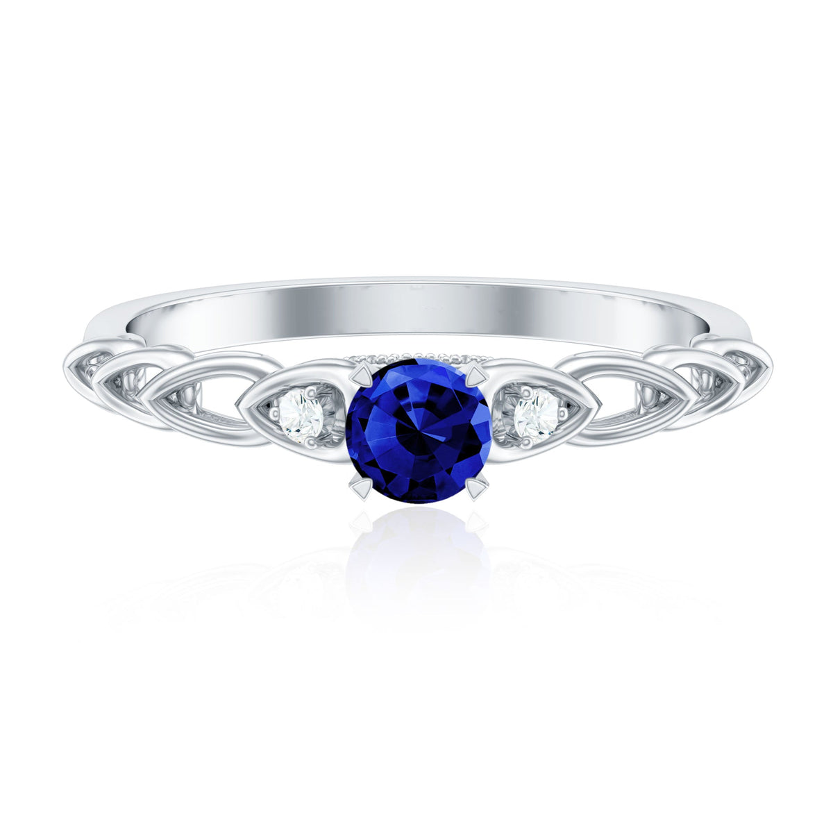 Certified 0.6 Carat Lab Grown Blue Sapphire Diamond Promise Ring