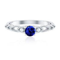 Certified 0.6 Carat Lab Grown Blue Sapphire Diamond Promise Ring