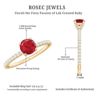 Lab Created Ruby Engagement Ring with Diamond Side Stones