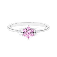 Real Pink Tourmaline Flower Cluster Ring with Diamond