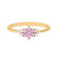Real Pink Tourmaline Flower Cluster Ring with Diamond