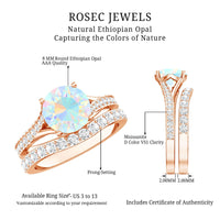 Natural Ethiopian Opal Split Shank Engagement Ring with Wedding Band