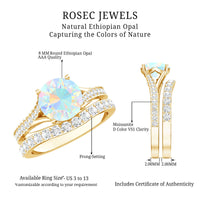 Natural Ethiopian Opal Split Shank Engagement Ring with Wedding Band