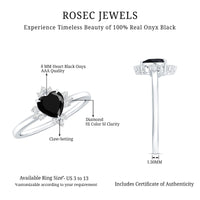 2 Carat Heart Shape Black Onyx Solitaire Engagement Ring with Diamond Accent
