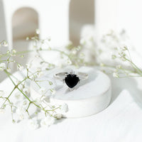 2 Carat Heart Shape Black Onyx Solitaire Engagement Ring with Diamond Accent