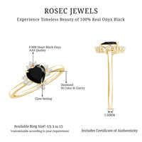 2 Carat Heart Shape Black Onyx Solitaire Engagement Ring with Diamond Accent