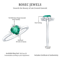 Certified 7 mm Lab Grown Emerald Heart Shaped Engagement Ring with Diamond