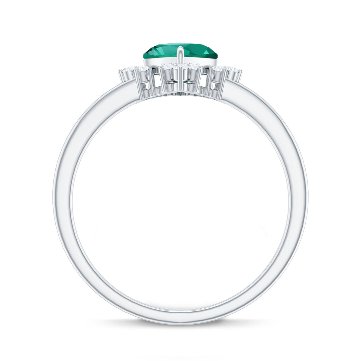 Certified 7 mm Lab Grown Emerald Heart Shaped Engagement Ring with Diamond