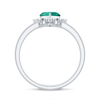 Certified 7 mm Lab Grown Emerald Heart Shaped Engagement Ring with Diamond