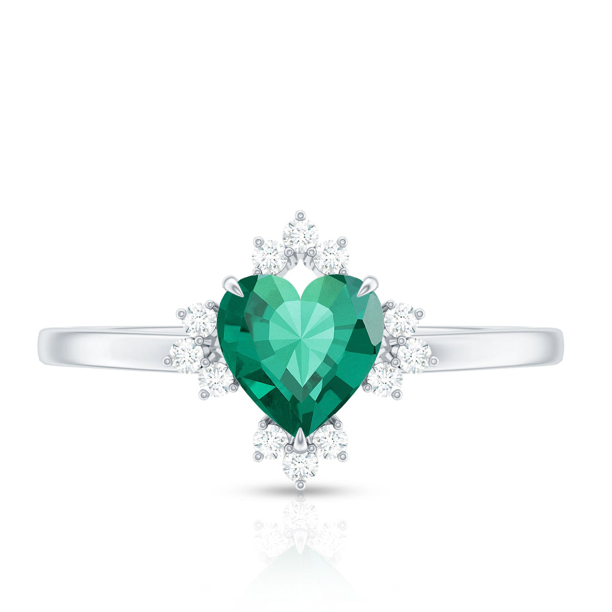 Certified 7 mm Lab Grown Emerald Heart Shaped Engagement Ring with Diamond