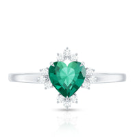 Certified 7 mm Lab Grown Emerald Heart Shaped Engagement Ring with Diamond