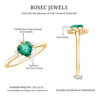 Certified 7 mm Lab Grown Emerald Heart Shaped Engagement Ring with Diamond