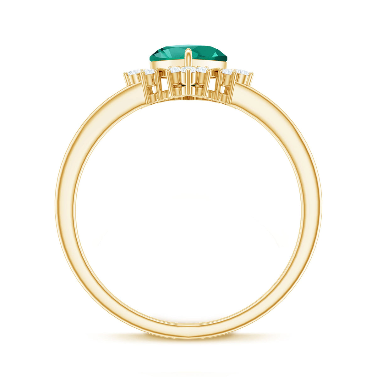 Certified 7 mm Lab Grown Emerald Heart Shaped Engagement Ring with Diamond