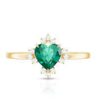 Certified 7 mm Lab Grown Emerald Heart Shaped Engagement Ring with Diamond
