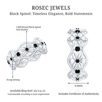 Natural Black Spinel Flower Band Ring for Women