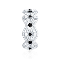 Natural Black Spinel Flower Band Ring for Women