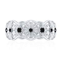Natural Black Spinel Flower Band Ring for Women