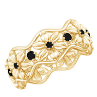 Natural Black Spinel Flower Band Ring for Women