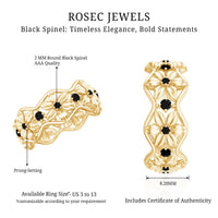 Natural Black Spinel Flower Band Ring for Women