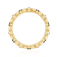 Natural Black Spinel Flower Band Ring for Women