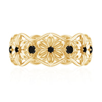 Natural Black Spinel Flower Band Ring for Women