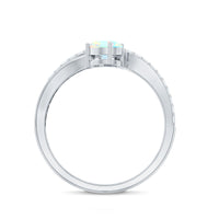 Natural Oval Ethiopian Opal Diamond Toi Et Moi Engagement Ring with Bypass Shank