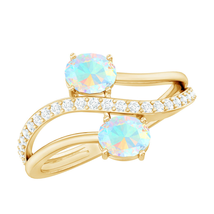 Natural oval Ethiopian opal and diamond Toi Et Moi engagement ring with bypass shank by Rosec Jewels.