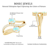 Natural Oval Ethiopian Opal Diamond Toi Et Moi Engagement Ring with Bypass Shank