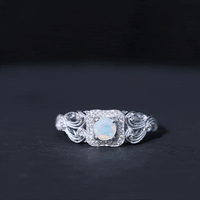 Certified real Ethiopian opal retro engagement ring with diamond, featuring a yellow gemstone and vintage-inspired design from Rosec Jewels.