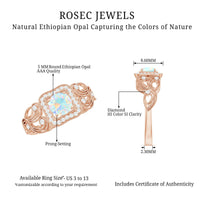 Certified real Ethiopian opal retro engagement ring with diamond accents, featuring a vintage-inspired design by Rosec Jewels.