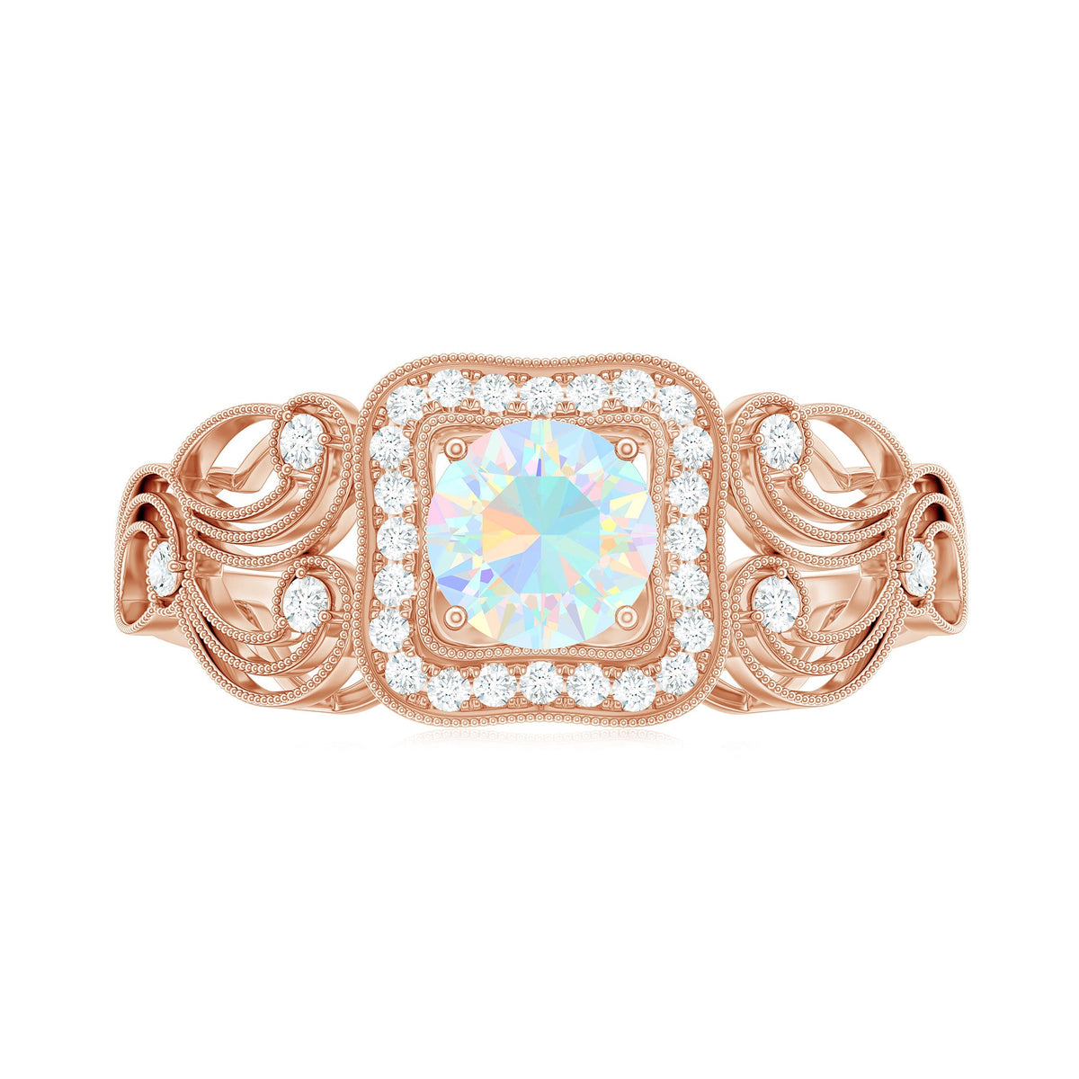 Certified real Ethiopian opal engagement ring with diamond, featuring a retro design from Rosec Jewels.