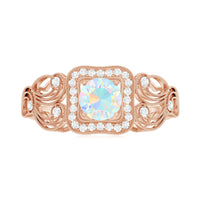 Certified real Ethiopian opal engagement ring with diamond, featuring a retro design from Rosec Jewels.