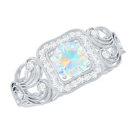 Certified real Ethiopian opal retro engagement ring with diamond accents, featuring a vintage-inspired design by Rosec Jewels.