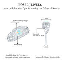 Certified real Ethiopian opal retro engagement ring with diamonds, featuring a vintage-inspired design by Rosec Jewels.