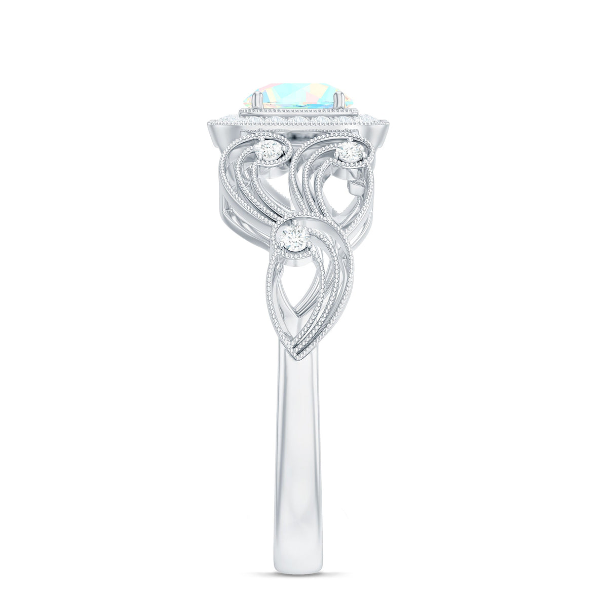 Certified real Ethiopian opal retro engagement ring with diamond accents, showcasing a vintage-inspired design by Rosec Jewels